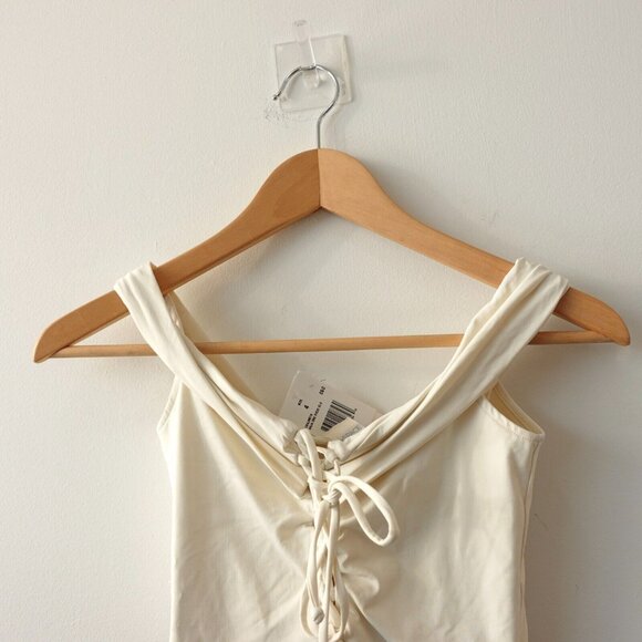 White One Piece Swimsuit 4‎ Black Off Shoulder Colorblock Lace Up Hipster Anja - Picture 5 of 11